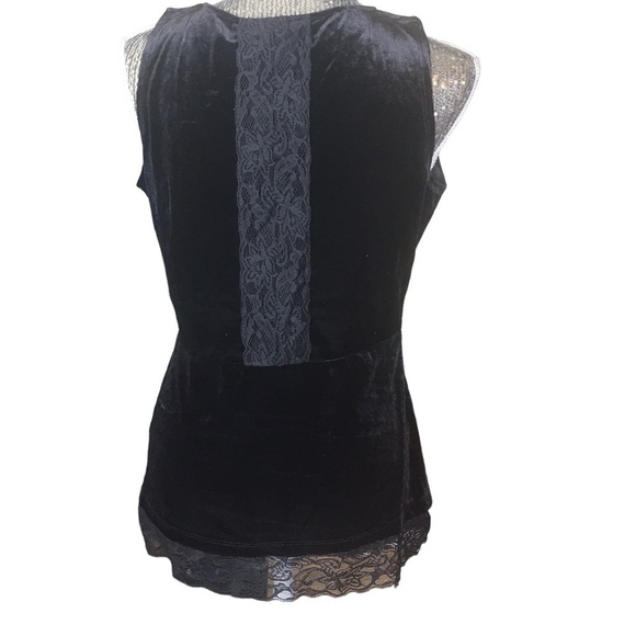 New Liquid by Sioni Black Velvet tank top lace bottom V Neck Small - Picture 2 of 5
